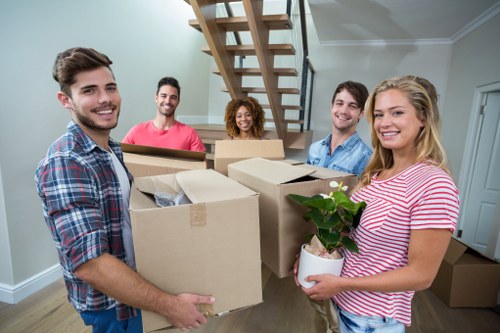 Packing boxes and furniture ready for a Stratford van move
