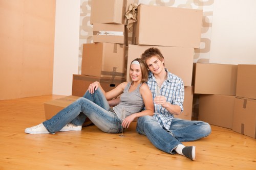 Movers helping a Stratford home move with boxes and furniture