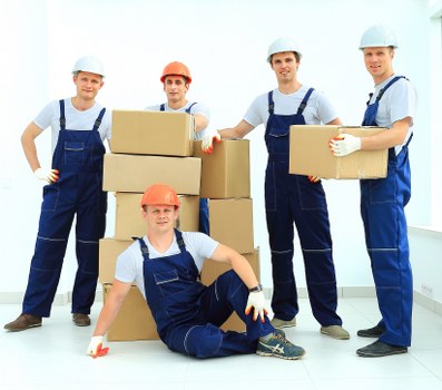 Staff reviewing safe handling procedures for a van move