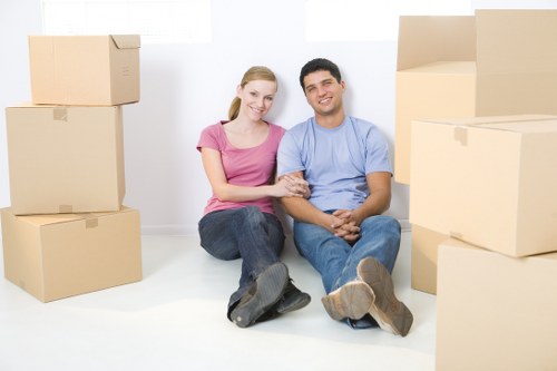 Household boxes and furniture ready for local removals in Stratford