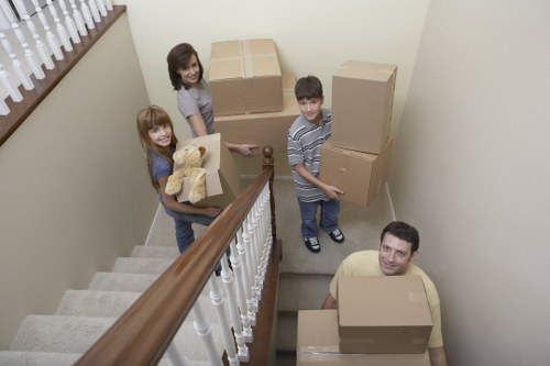 Local Stratford moving van handling furniture and boxes